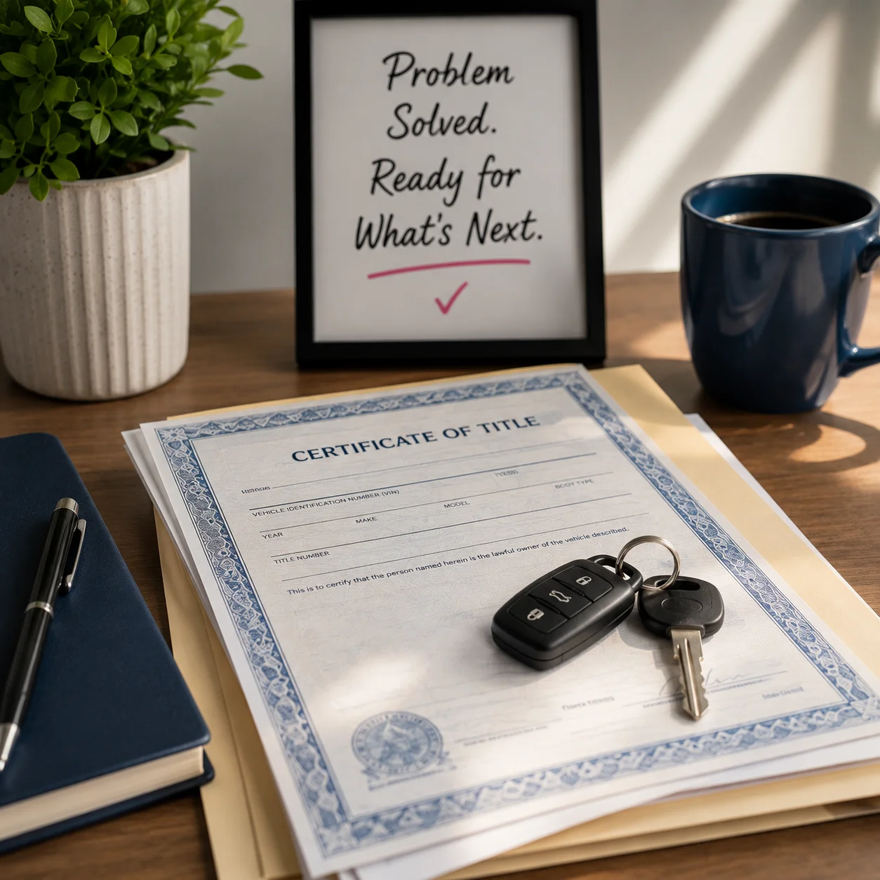 Car owner preparing documents before selling a vehicle