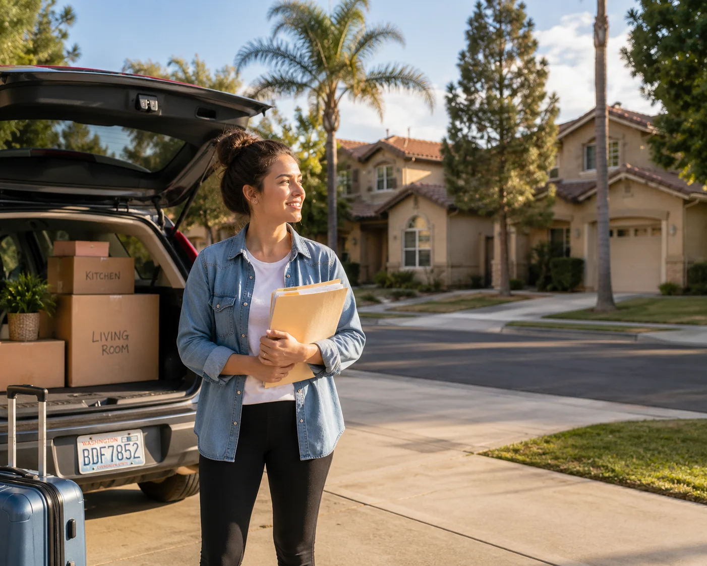 New California resident preparing vehicle registration paperwork after moving